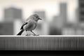 a black and white photo of a bird on a ledge Royalty Free Stock Photo