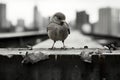 a black and white photo of a bird standing on a ledge Royalty Free Stock Photo