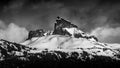 Black and White Photo of the Black Tusk and Bishop`s Mitre peak in the Garibaldi Mountain Range near Whistler Royalty Free Stock Photo
