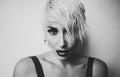 Black and white photo blonde with short hair fashion Royalty Free Stock Photo