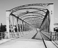 Black-and-white photo of bridge in TÃÂ½n nad Vltavou. Unique and interesting
