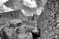 Black & White photo of buildings in Machu Picchu Royalty Free Stock Photo