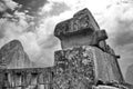 Black & White photo of buildings in Machu Picchu