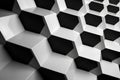 A black and white photo of a bunch of cubes. Geometric white black background.