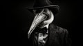 Surreal Animal Hybrid: Detective Pelican Face In Dramatic Black And White