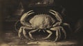 19th Century Calotype Print: Capturing The Majestic Crab In Monochrome