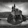 A Black and White Photo of a Castle. Generative AI.