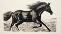 Monumental Ink Horse: A Dignified Jog In Black-and-white