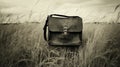 Vintage Noir Shoulder Bag On Grassy Field