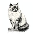 Realistic Portrait Drawing Of Stray Cat On Wooden Background