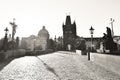 Black and white photo of Charles Bridge in the morning, Prague, Czech Republic Royalty Free Stock Photo