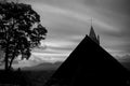 Black and white photo of a church on the hill Royalty Free Stock Photo