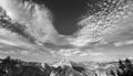 Black and white photo of cloudscape over Half Dome in Yosemite N Royalty Free Stock Photo