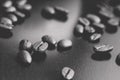 Black and white photo of spilled coffee beans