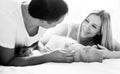 Black-and-white photo.the concept of family happiness - happy pa Royalty Free Stock Photo