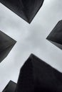 Black and white photo. Concrete structures against the sky, background.