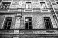 Black and white photo of a destroyed old building in the Botanical Garden. Kiev. Royalty Free Stock Photo