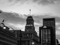 Black and white photo of downtown toronto