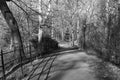 Black and White Photo of an Empty Path at Riverside Park in Morningside Heights of New York City Royalty Free Stock Photo