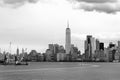 Black and white photo of famous New York City panorama with skyscrapers of Manhattan on the background. Travel, tourism, Royalty Free Stock Photo