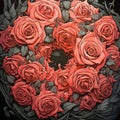 Hyper-detailed Black And Red Rose Wreath: Futurism Printmaking