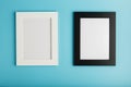 Black and white photo frame with free space on a blue background Royalty Free Stock Photo