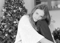 Black and white photo girl, Caucasian teenager in a white sweater