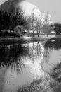 Black and white photo girl and reflection of nature