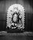 Black and white photo of goddess kali worshipped in India