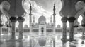 Black and White Photo of Grand Mosque in Abu Dhabi