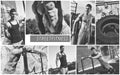 Black and white photo grid of street fitness