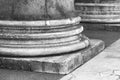 Black and white photo of historic roman marble columns close-up Royalty Free Stock Photo