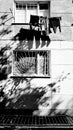 Black and white photo of house wall and windows Royalty Free Stock Photo