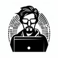 Minimalist Programmer Icon: Black And White Digital Man Logo