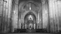 Black and white photo of the interior of the church that belongs to the monastery of Armenteira, Galicia Royalty Free Stock Photo