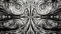 Black and white photo of intricately designed design on wall. Generative AI
