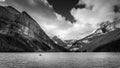 Black and White Photo of Lake Louise in the Rocky Mountains in Banff National Park Royalty Free Stock Photo