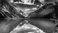 Black and White Photo of Lake Louise in the Rocky Mountains in Banff National Park Royalty Free Stock Photo