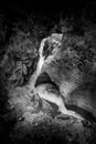 Black and White Photo of Maligne River in the Maligne Canyon in Jasper National Park