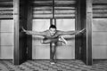 Black and white photo of man doing yoga Royalty Free Stock Photo