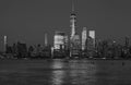 Black and white photo of Manhattan skyline at night, New York City, USA Royalty Free Stock Photo