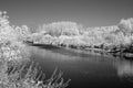 Black-and-white photo of the Miass River below the city of Chelyabinsk