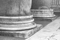 Black and white photo of historic roman marble columns close-up Royalty Free Stock Photo