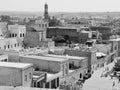 Black and white photo with panoramic view of Midyat city in Southeast Anatolia region, Turkey