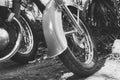 Black and white photo part vintage scooter close up Royalty Free Stock Photo