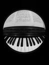 Black and white photo of a piano and the music sheet notes