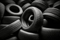 Black and white photo of pile of tires. Generative AI