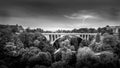 Black and White Photo of the Pont Adolphe Adolphe Bridge and Vall de la Ptrusse Petrusse Park