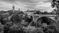 Black and White Photo of the Pont Adolphe Adolphe Bridge and Vall de la Ptrusse Petrusse Park