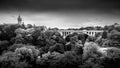 Black and White Photo of the Pont Adolphe Adolphe Bridge and Vall de la Ptrusse Petrusse Park